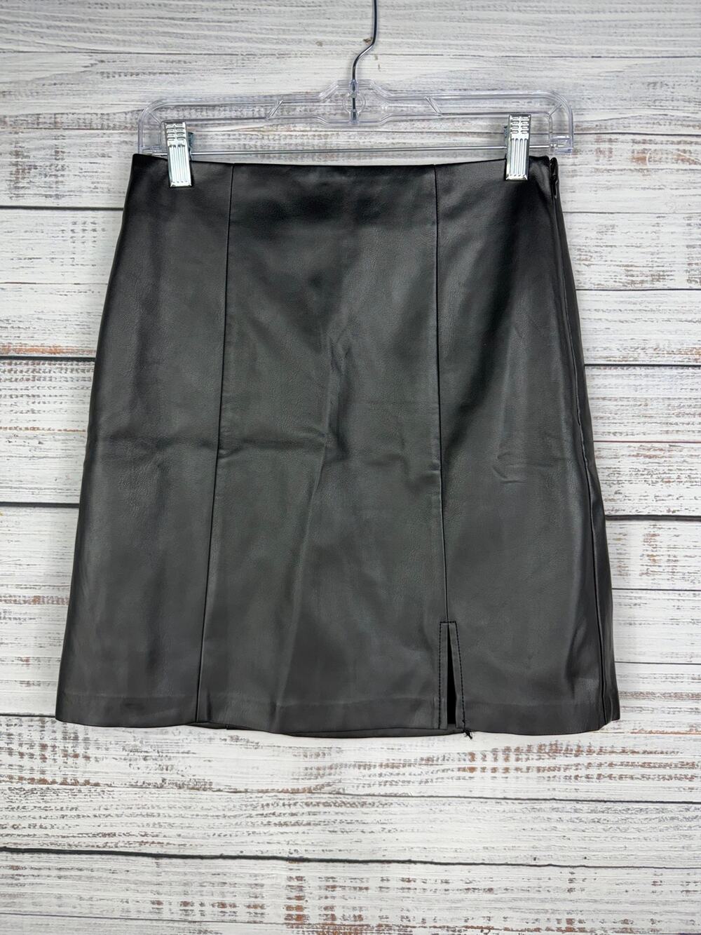 Loft Black Faux Leather Mini Skirt Vegan 0 Petites Fall Career Witchy Office